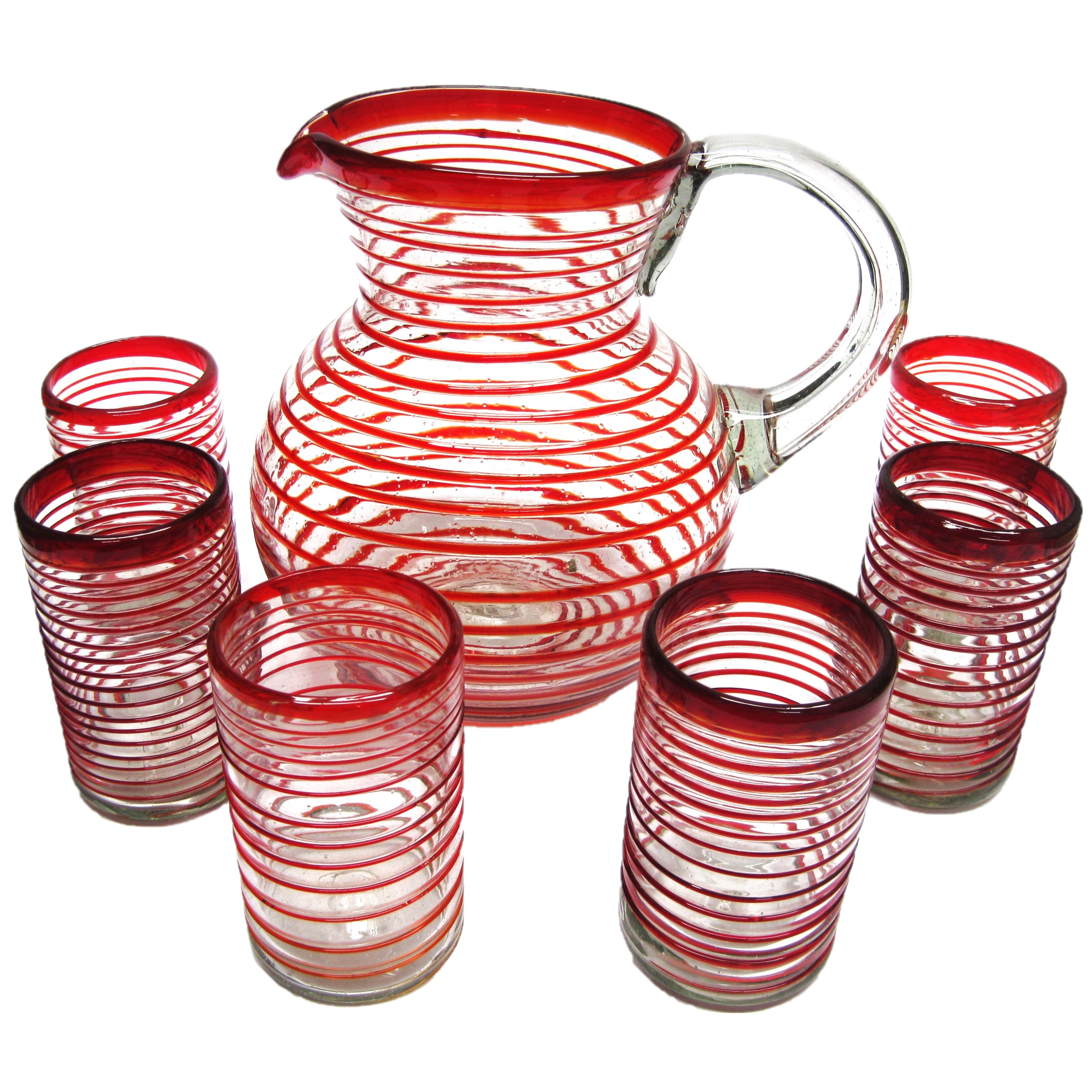 Juego de jarra y 6 vasos grandes con espiral rojo rub